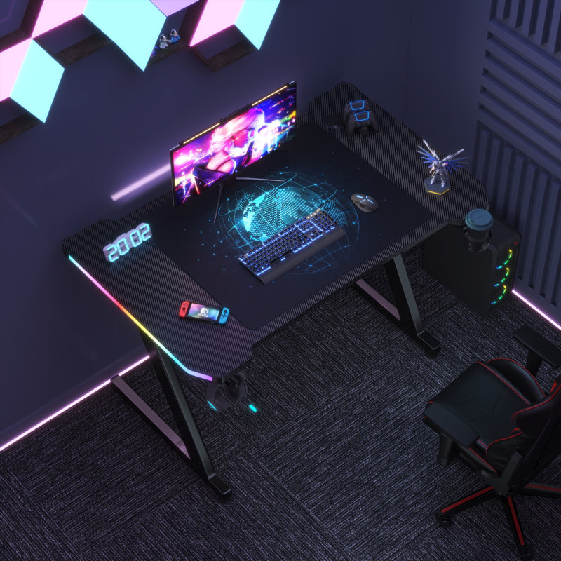 Inbox Zero Black carbon fiber Z-shaped gaming table combined